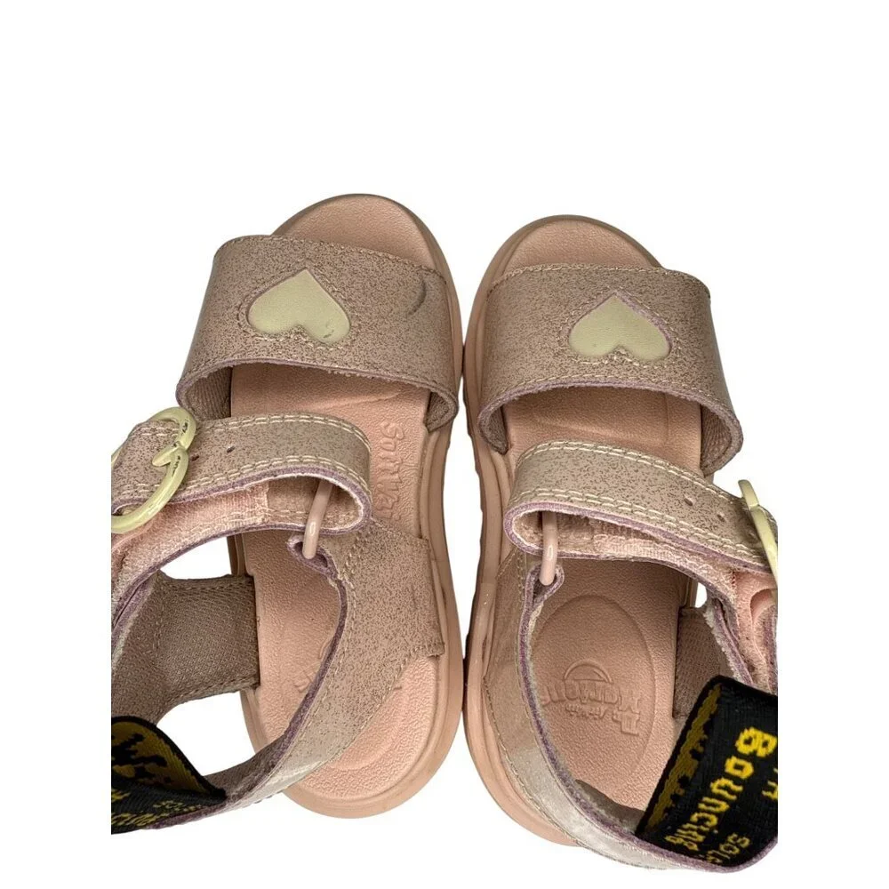 Dr. Martens Harlowe II Hearts Girl's Sandals Pink Glitter Buckle Size 12 Kid's